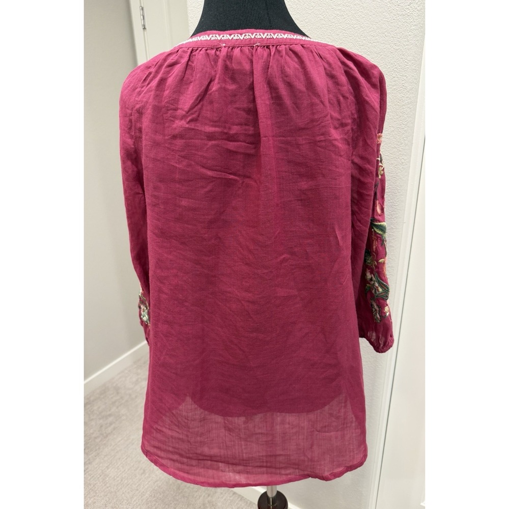 Sundance Shayda Red Lightweight Peasant Top w/floral embroidery & Tassels S - Picture 4 of 8
